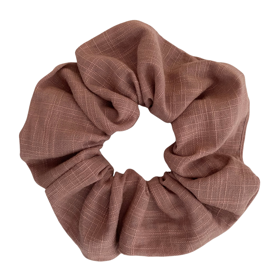 Antique Pink Linen Scrunchie is handmade from cotton woven fabric and features strong braided elastic.