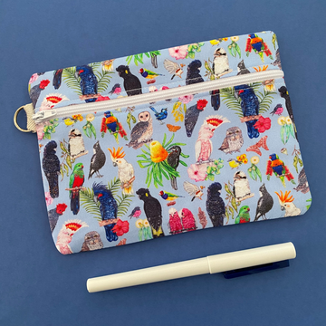 Australian Birds Blue Medium Zipper Pouch