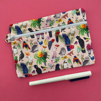 Australian Birds Pink Medium Zipper Pouch