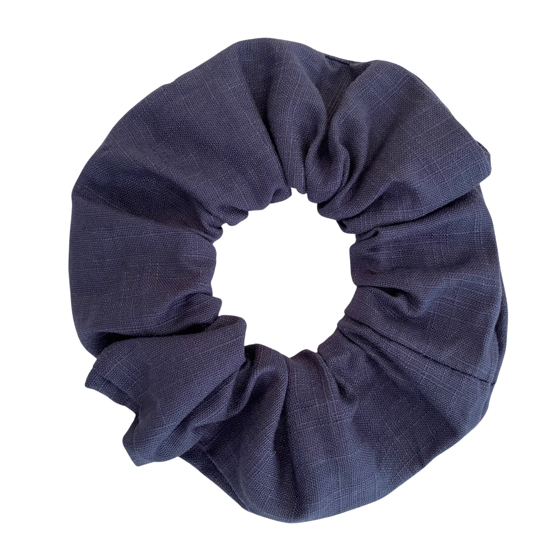 Blue Denim Linen Scrunchie is handmade from cotton woven fabric and features strong braided elastic.