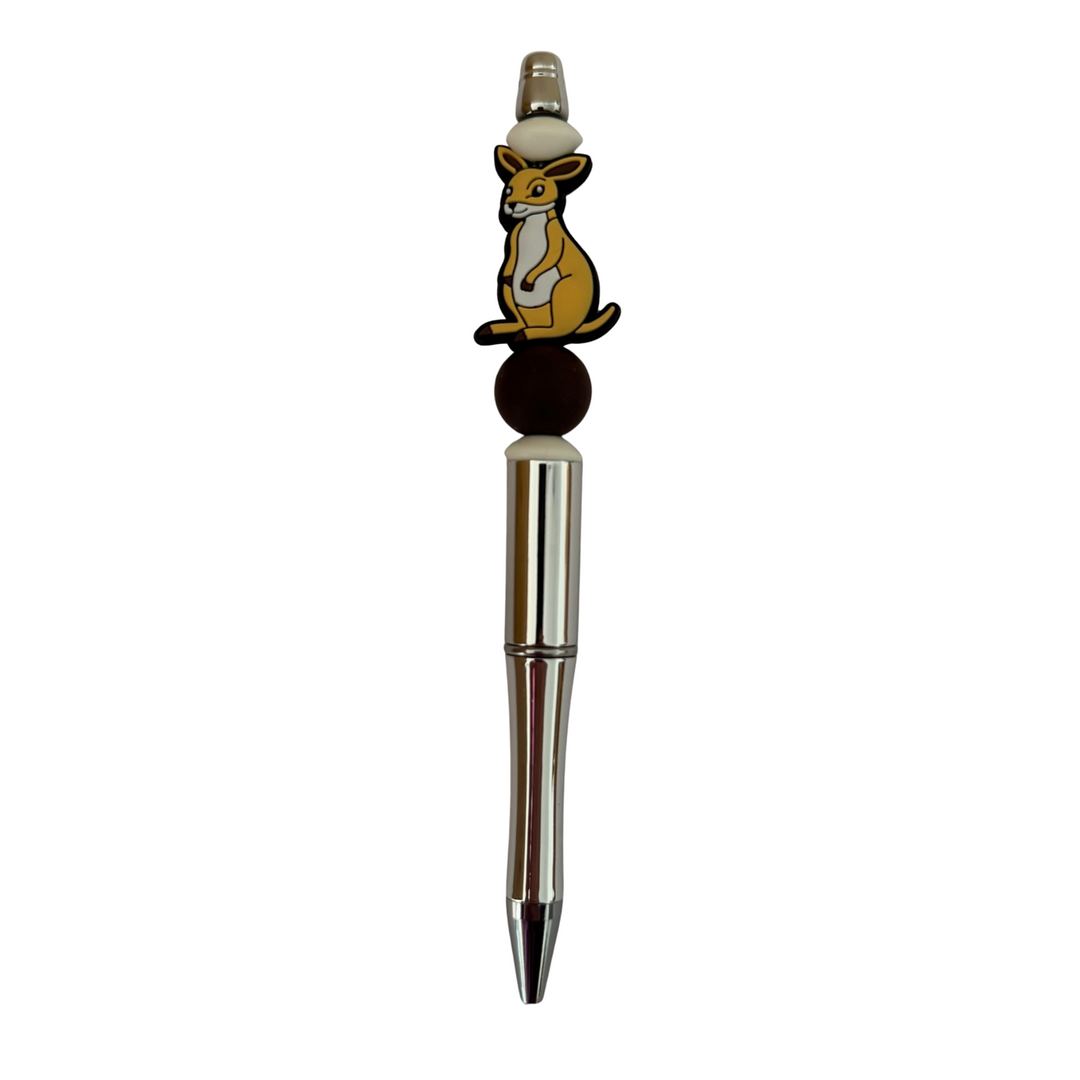 A refillable black ink pen with a Kangaroo silicone bead on top.