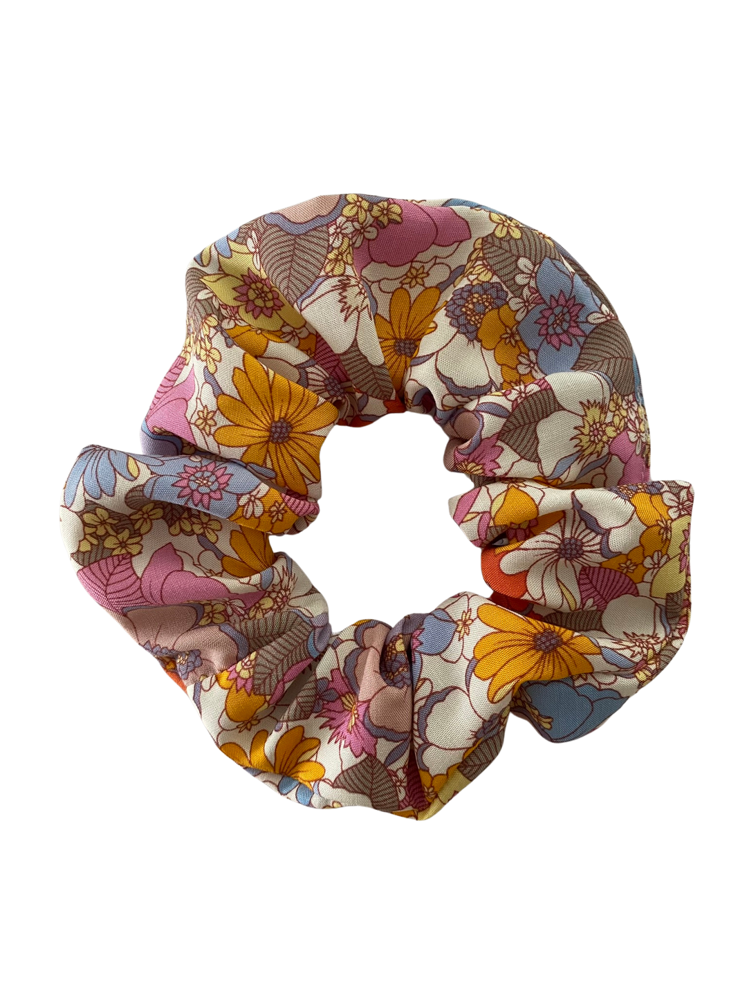 Retro Flowers Rayon Scrunchie
