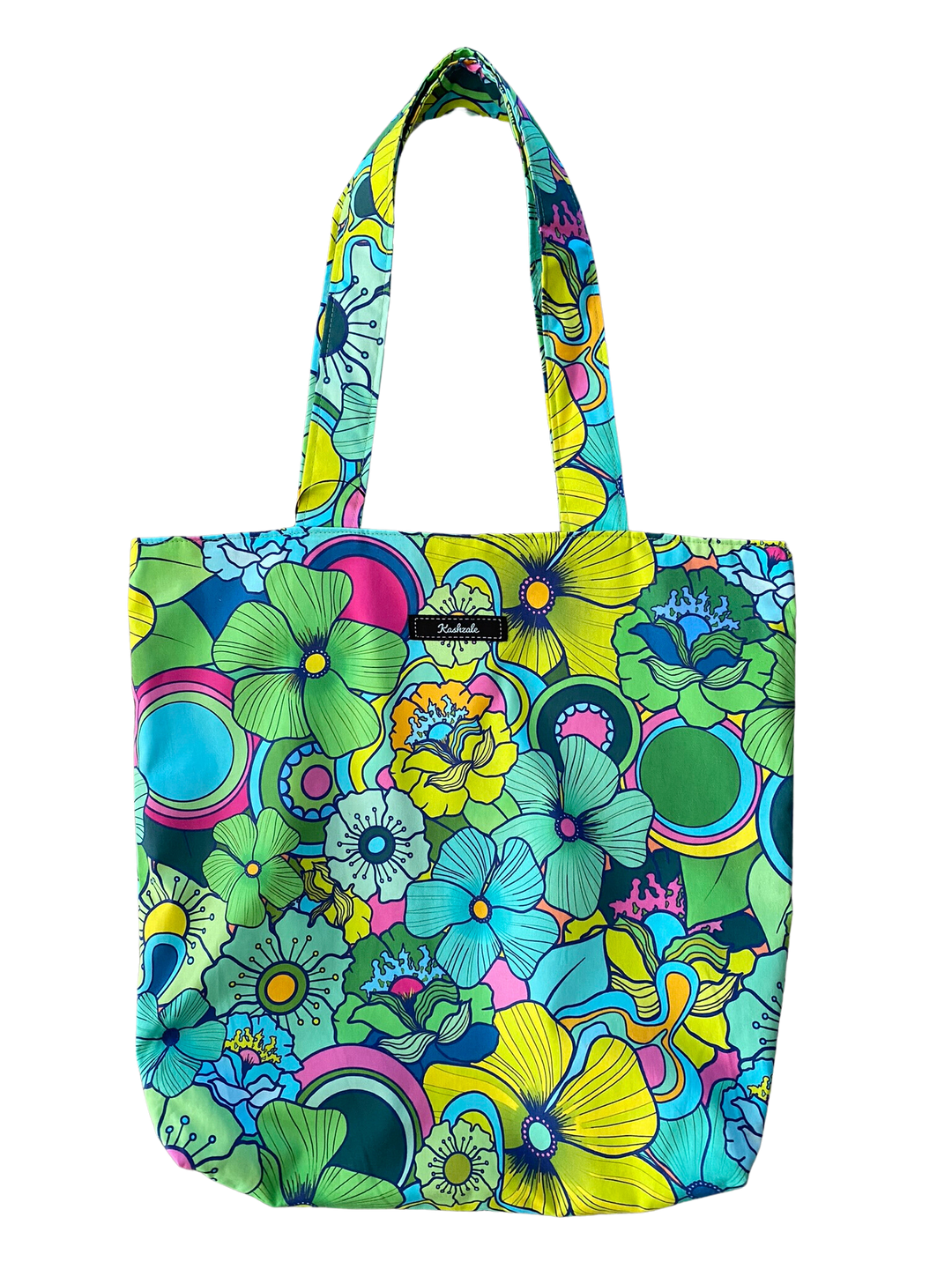 Our 70's Floral Green reversible Tote Bag handmade with fabric designed by Kasey Rainbow, is fully lined and a perfect everyday hold all and eco-friendly shopping bag with long length handles making it both functional and stylish.