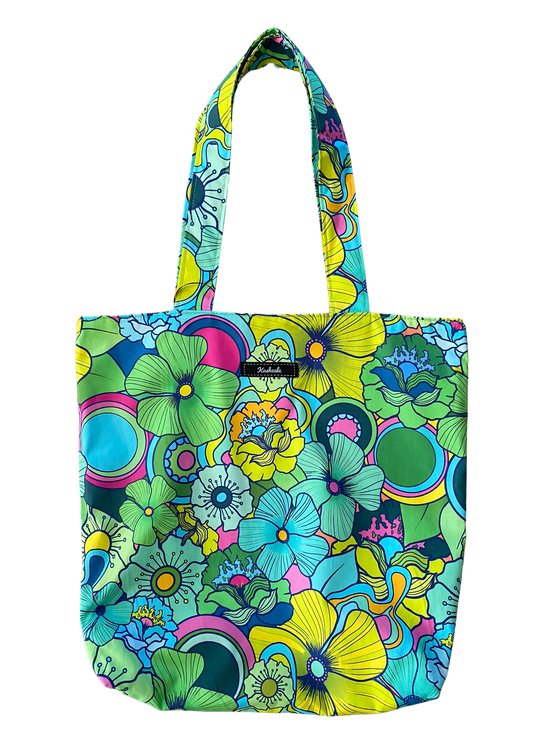 70's Floral Green Tote Bag