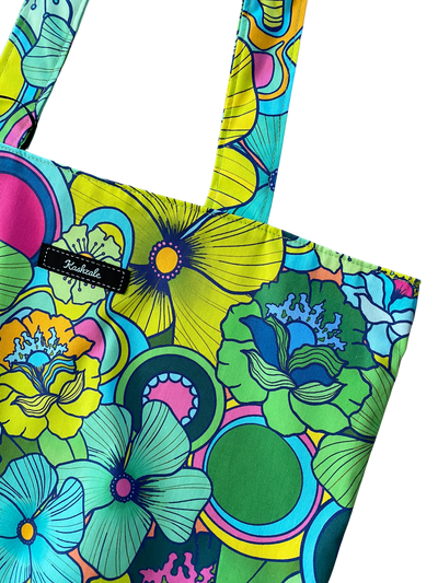 70's Floral Green Tote Bag