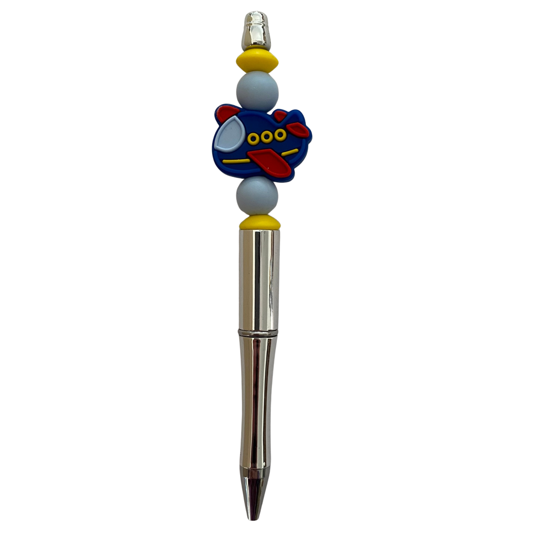 Pen with Aeroplane bead top on a white background.