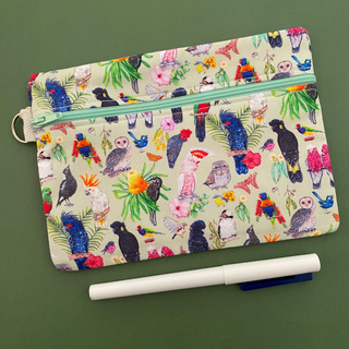 Australian Birds Green Medium Zipper Pouch