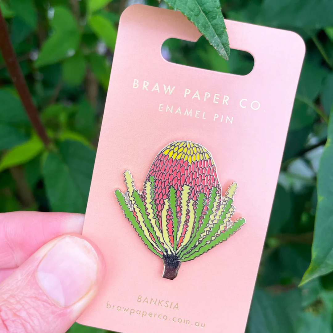 Inspired by one of Australia’s most iconic native plants, the Banksia Enamel Pin celebrates the resilience and unique beauty of the Banksia.