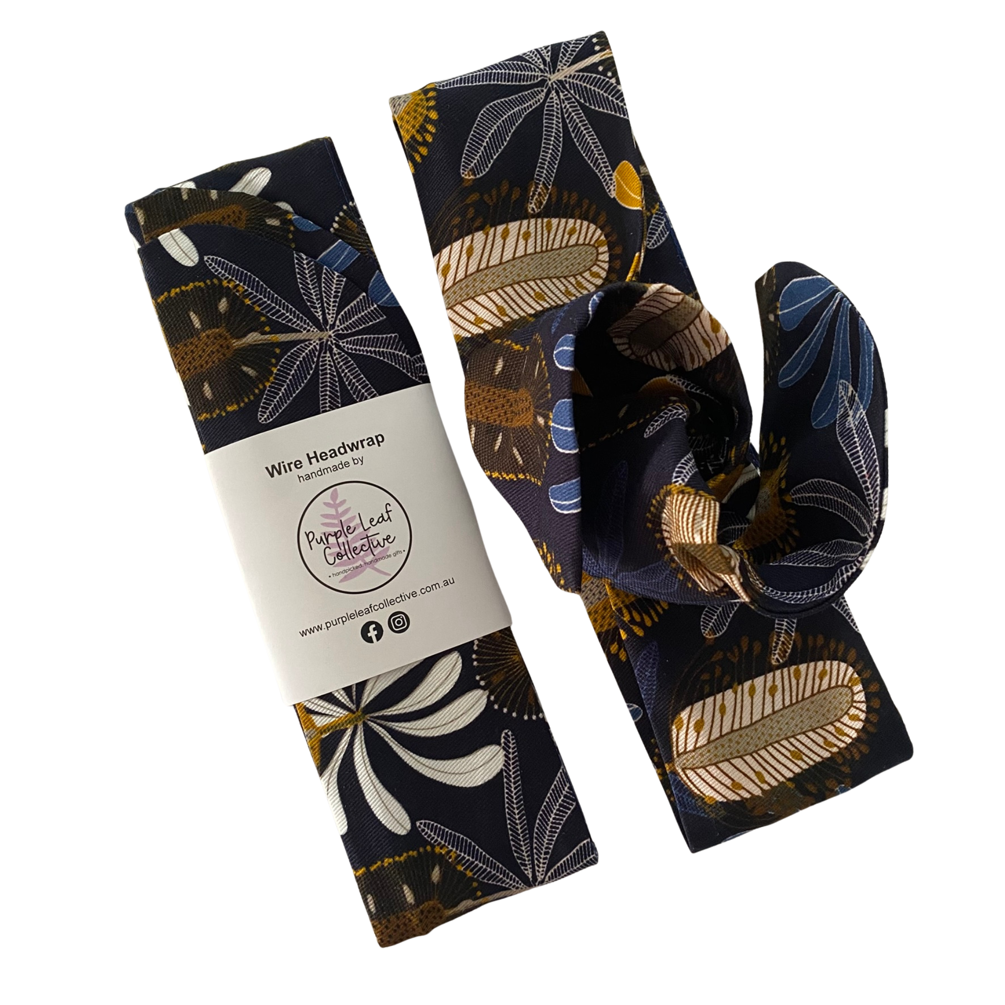 Wire headwrap with decorative pattern and packaging on a white background.