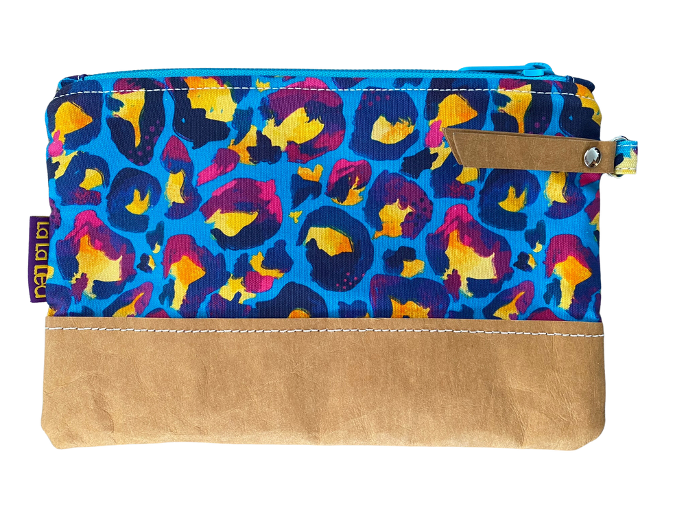 Blue Leopard Blue Zipper Mini Clutch Purse