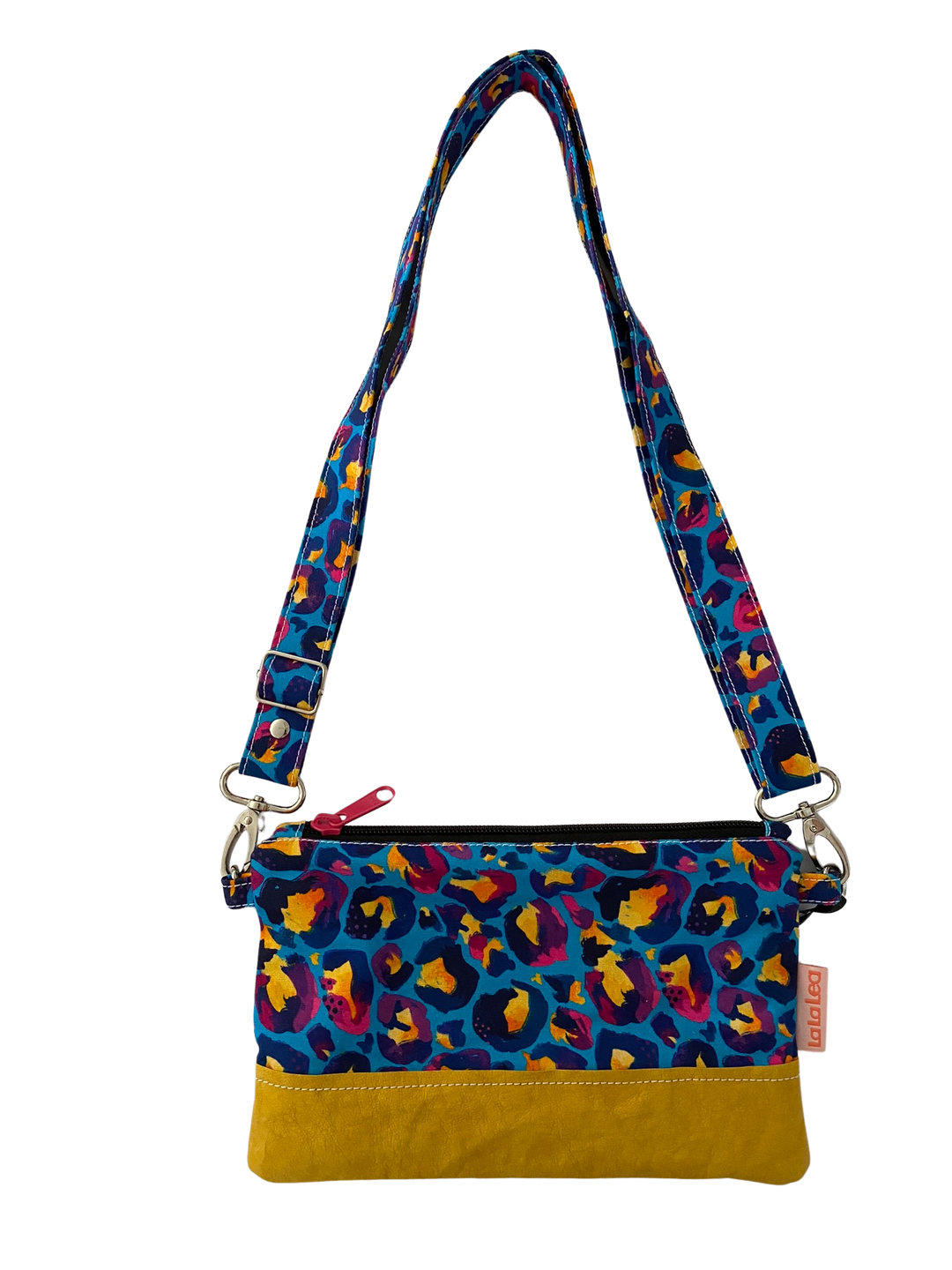 Blue Leopard Pink Zipper Crossbody Bag