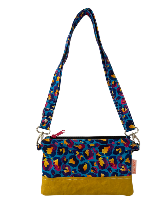 Blue Leopard Pink Zipper Crossbody Bag