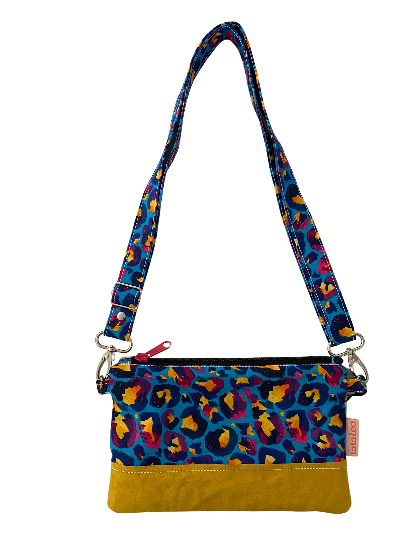 Blue Leopard Pink Zipper Crossbody Bag