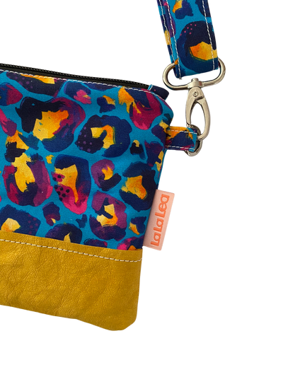Blue Leopard Pink Zipper Crossbody Bag