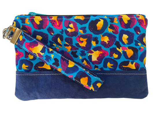 Blue Leopard Wristlet Bag