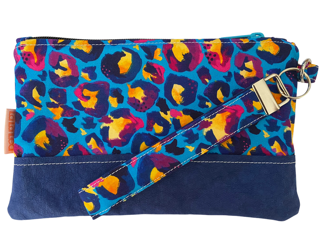 Blue Leopard Wristlet Bag