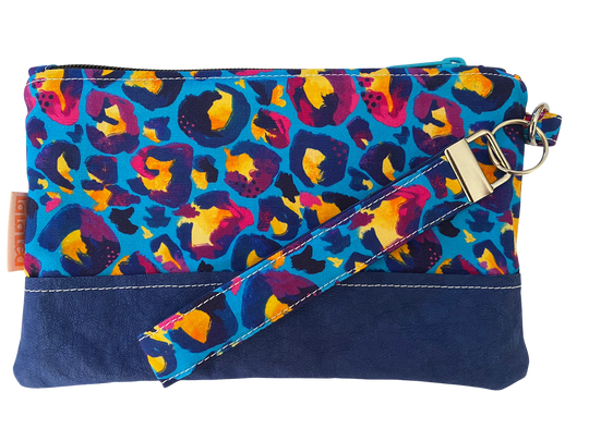 Blue Leopard Wristlet Bag