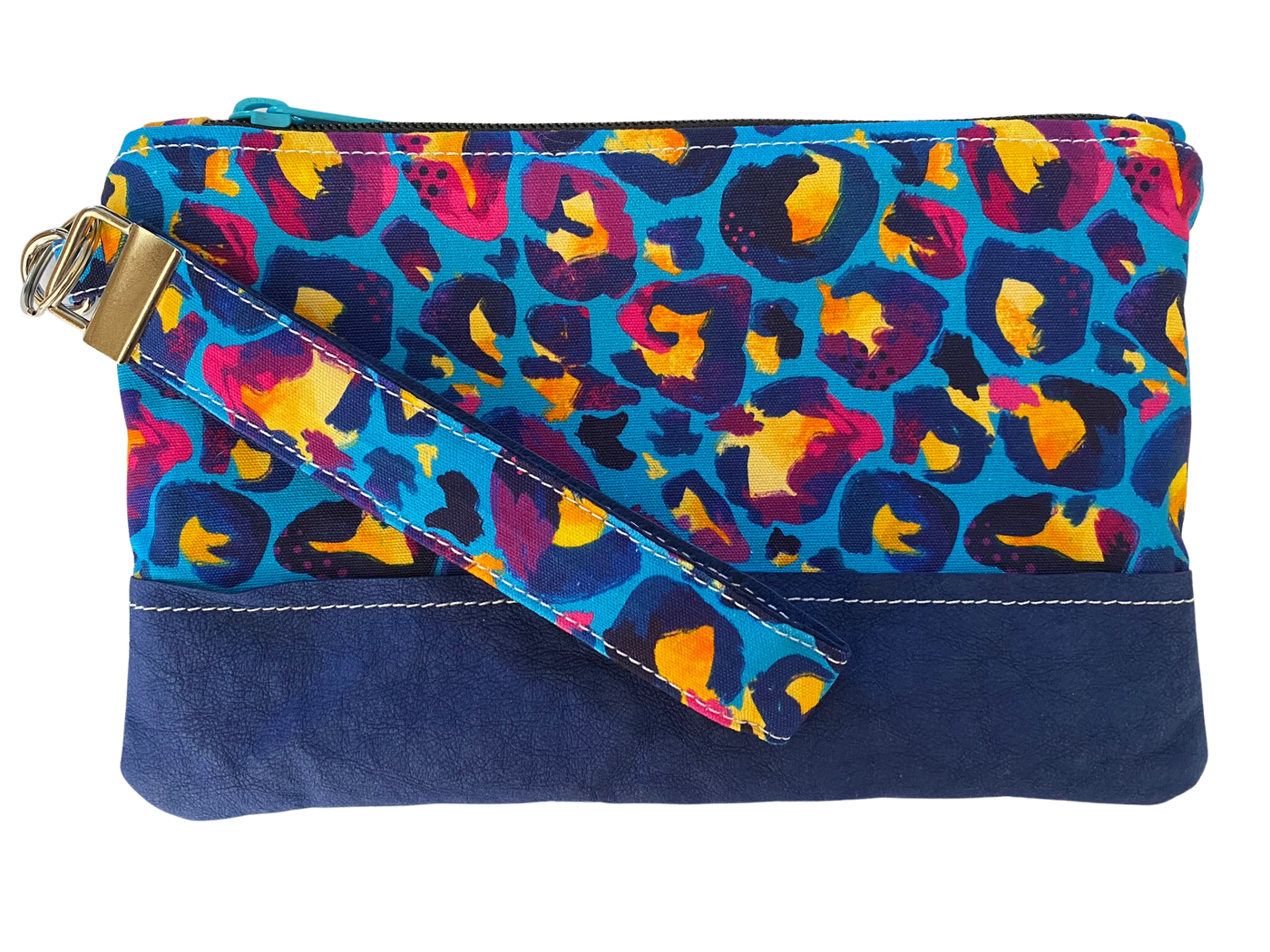 Blue Leopard Wristlet Bag
