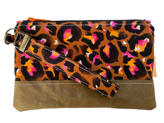 Bronze Leopard Wristlet Bag