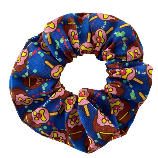 Dark Blue scrunchie featuring images of Bubble O'Bill ice cream man.