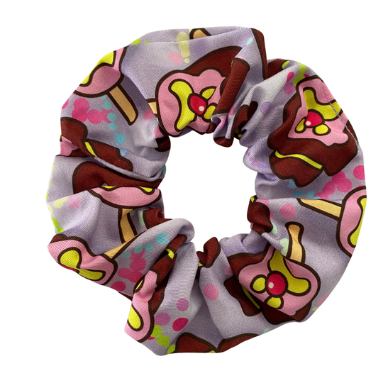 Lilac scrunchie featuring images of Bubble O'Bill ice cream man.