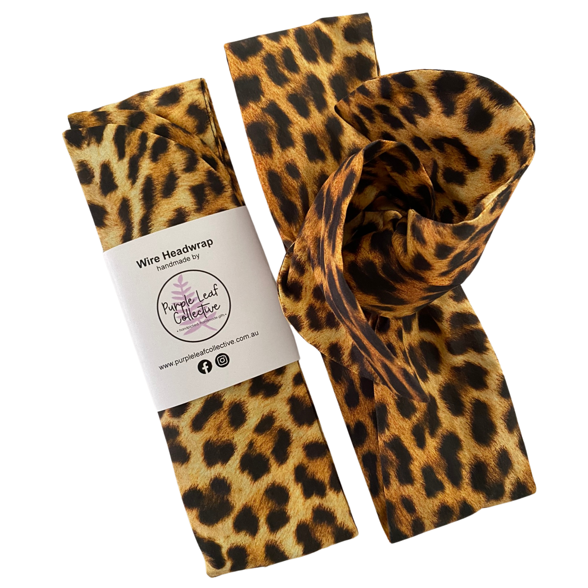 Leopard print headband with packaging on a white background.