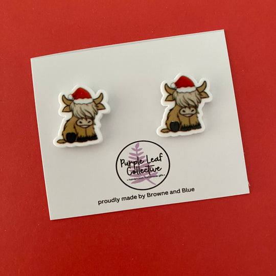 Christmas Highland Cow Blonde Stud Earrings