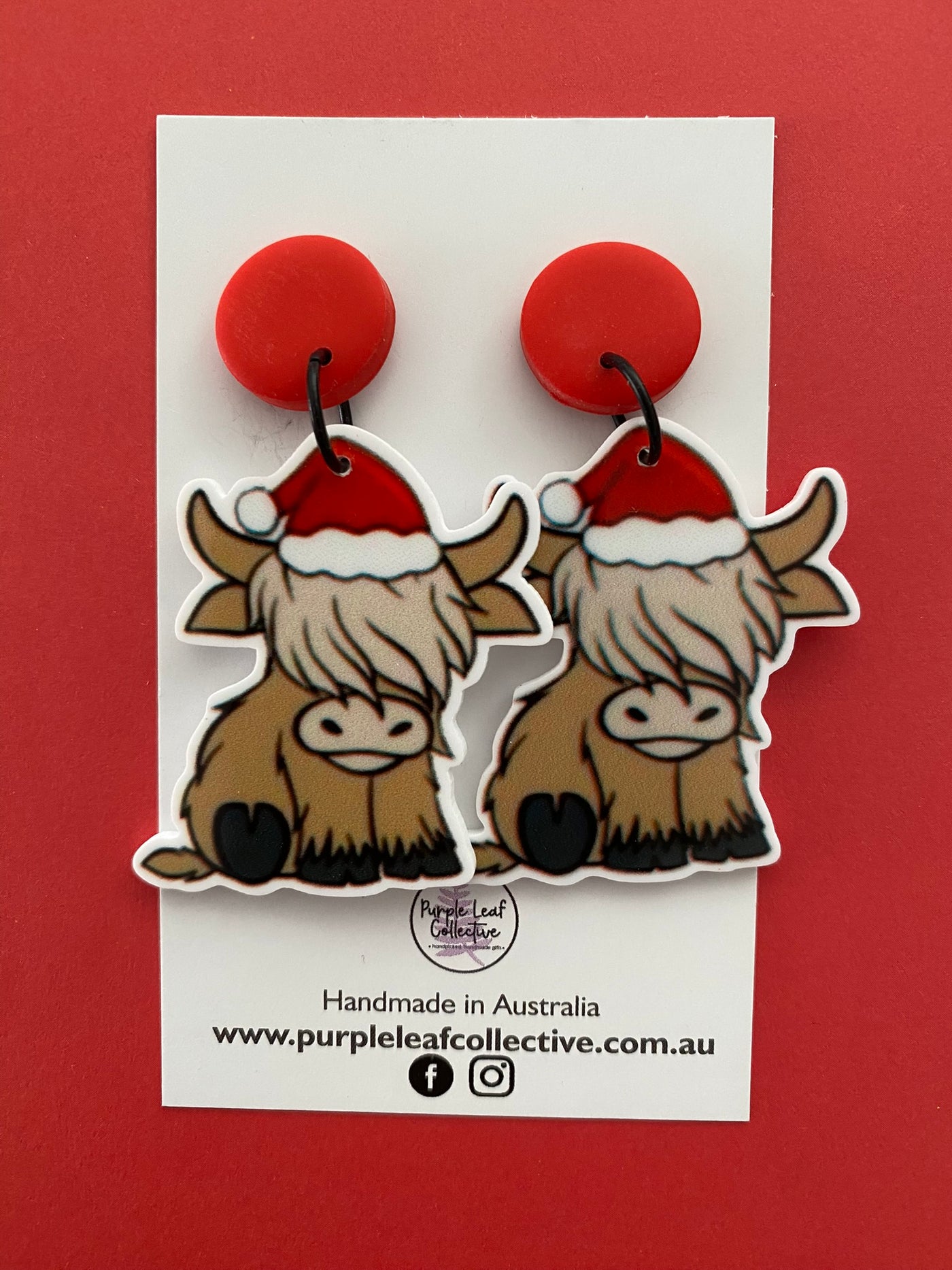 Christmas Highland Cow Blonde Stud Dangle Earrings