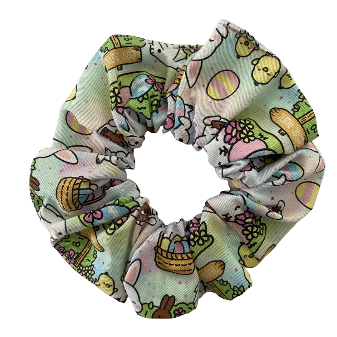 Scrunchie with Easter-themed design on a white background.