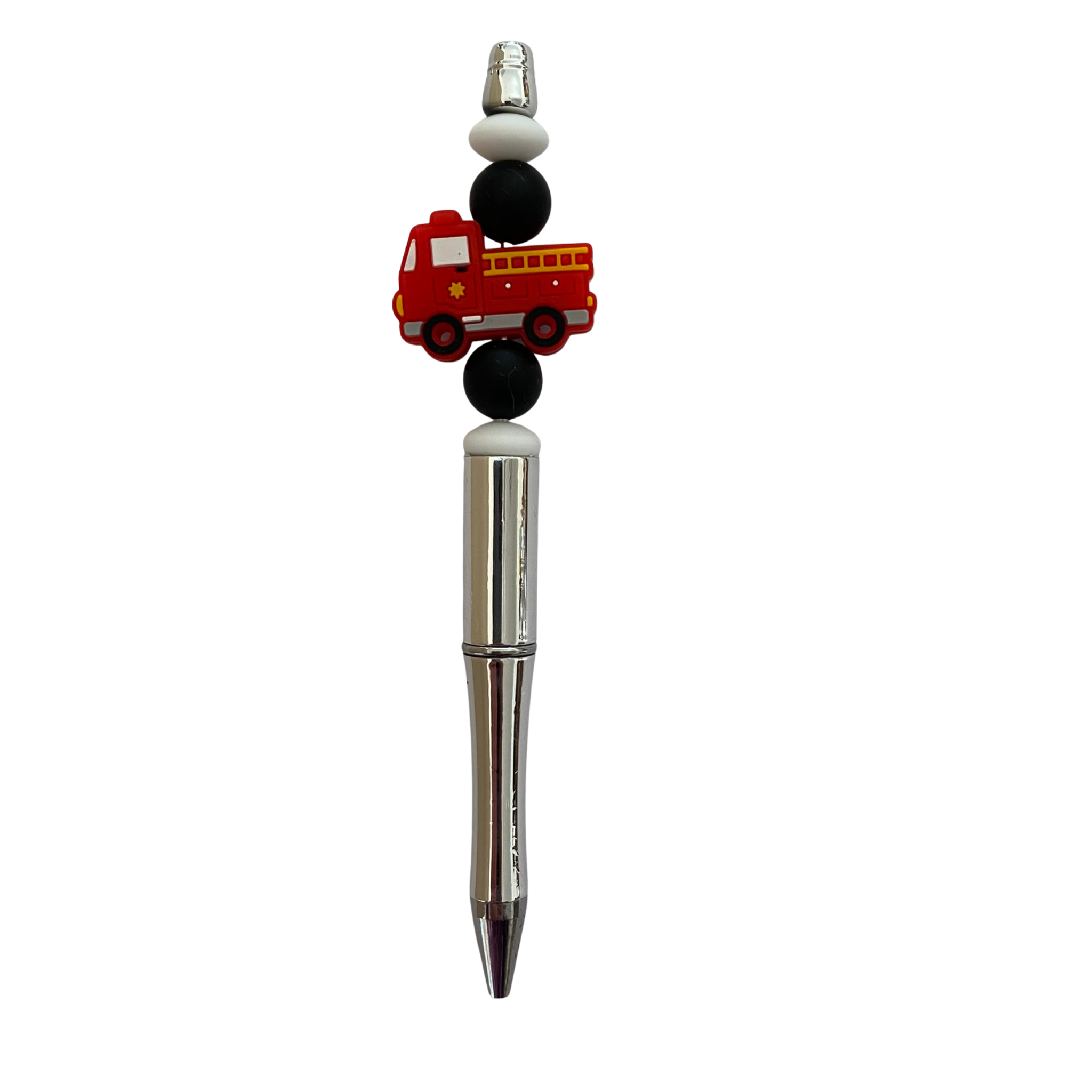 Pen with a red fire engine design on a white background.