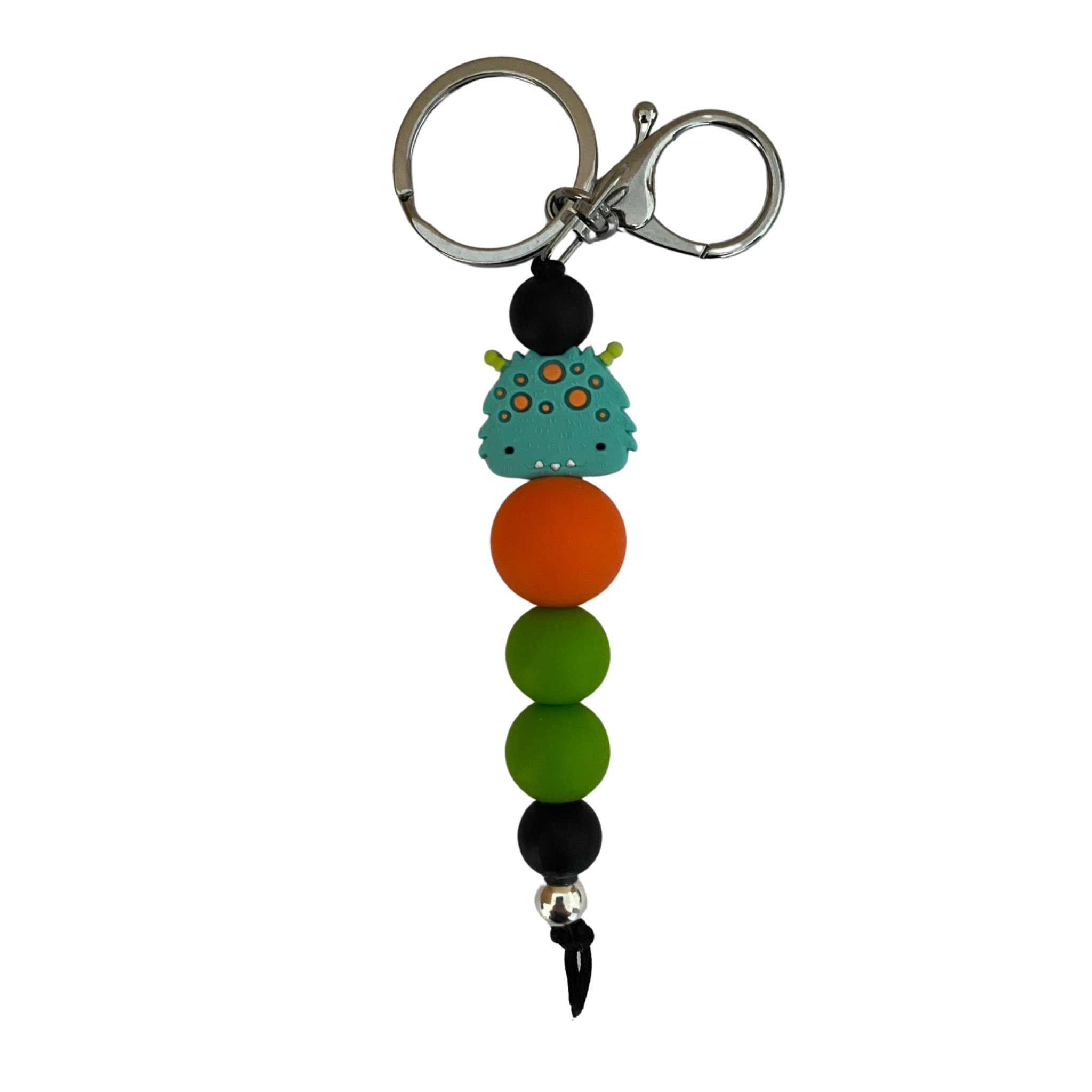 An 18cm keyring featuring a cute monster and other coloured silicone beads.