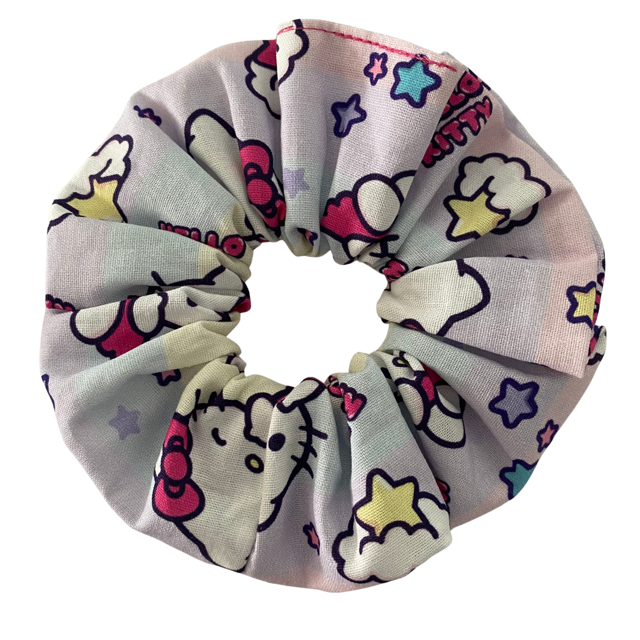 Scrunchie with Hello Kitty character pattern on a white background.