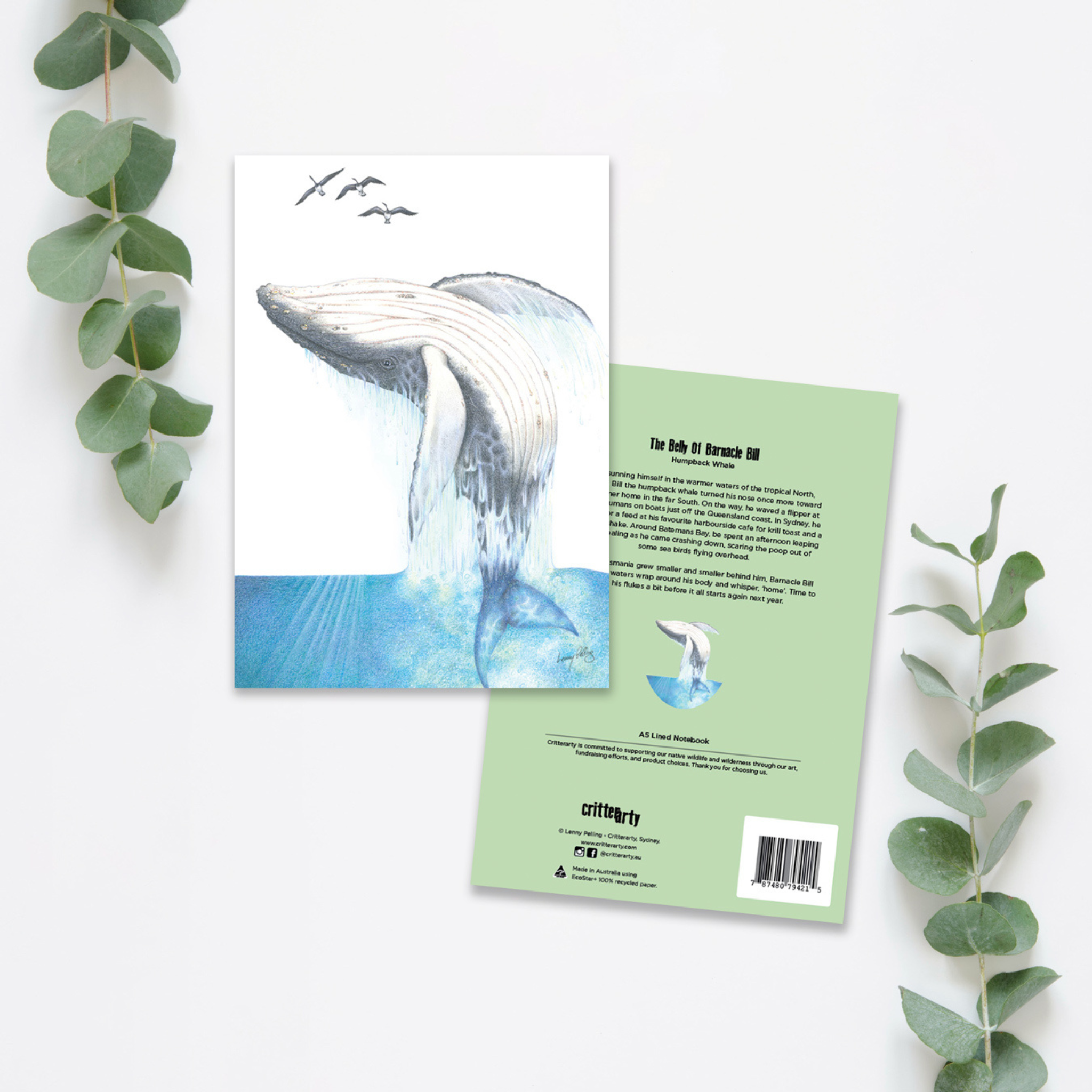 Humpback Whale notebook featuring an artistic ocean-themed cover design on premium paper.