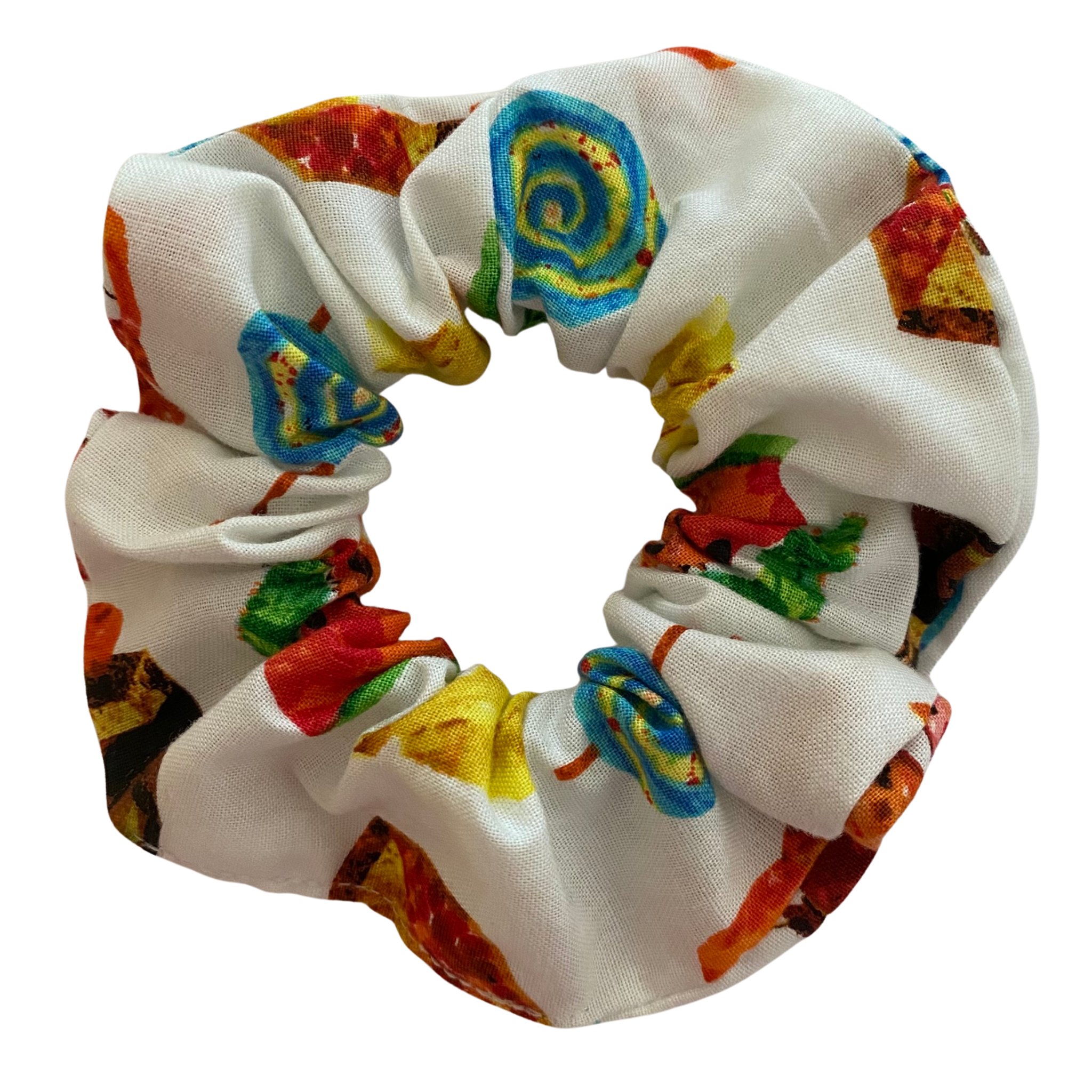 Hungry Caterpillar Scrunchie featuring colourful prints inspired by the beloved children’s book The Very Hungry Caterpillar.