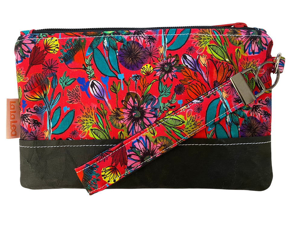 Intense Floral Cerise Wristlet Bag