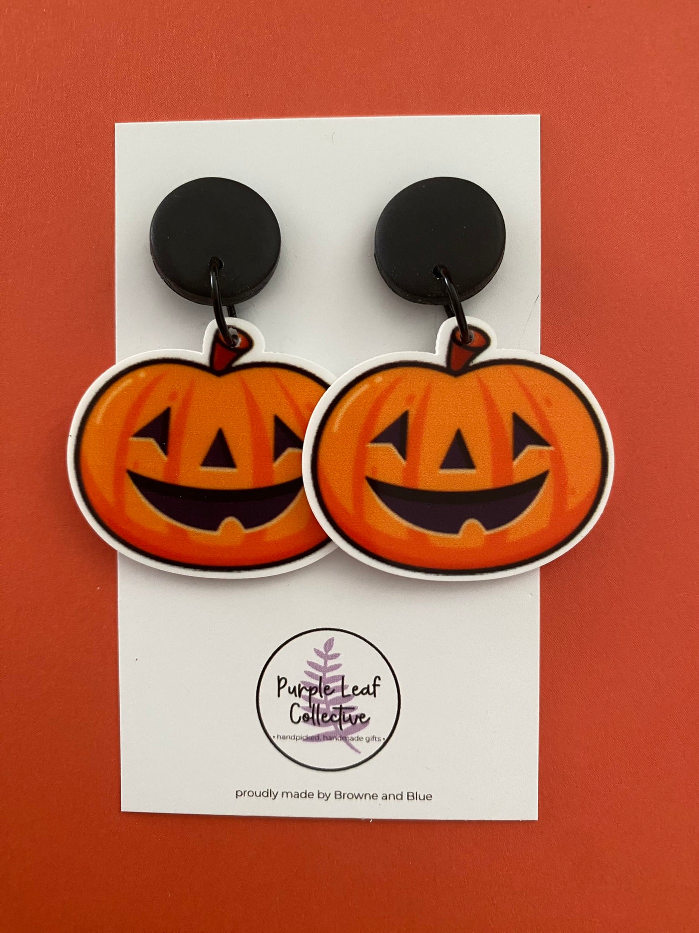 Jack-O-Lantern Pumpkin Stud Dangle Earrings