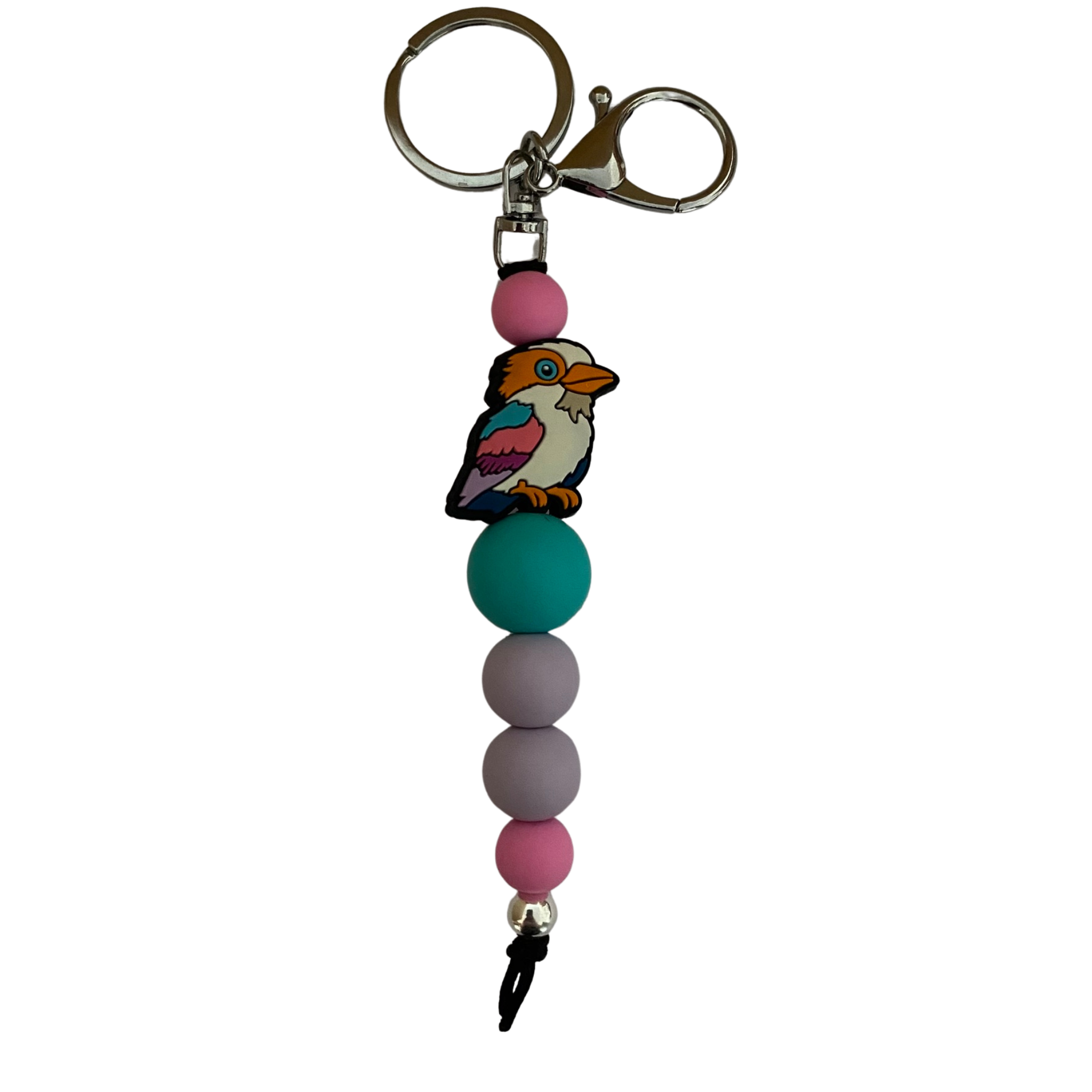 Our Kookaburra keyring features a colourful kookaburra bead and other colourful silicone beads. Perfect for your keys.