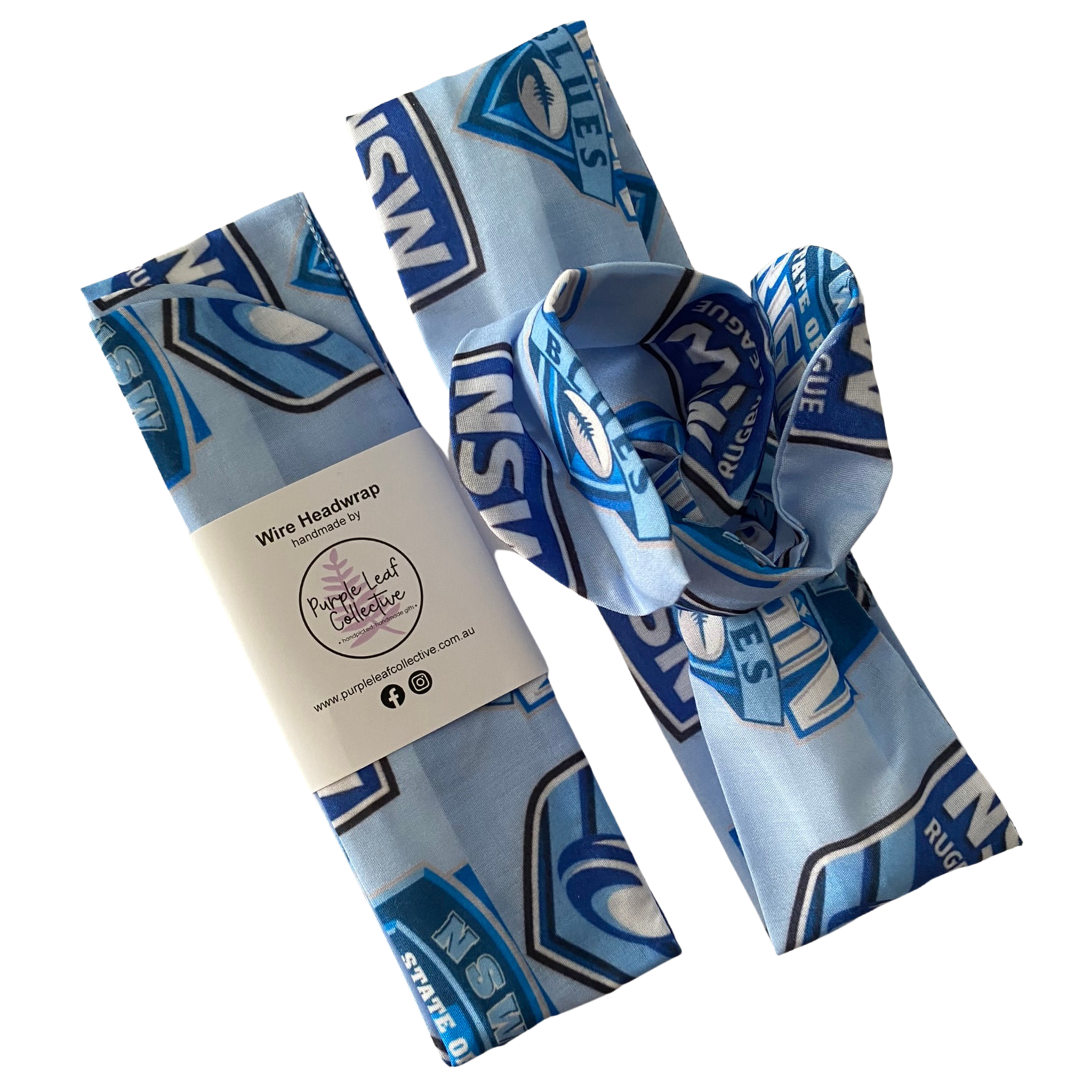 NSW Blues footy fan wire headband with packaging on a white background.