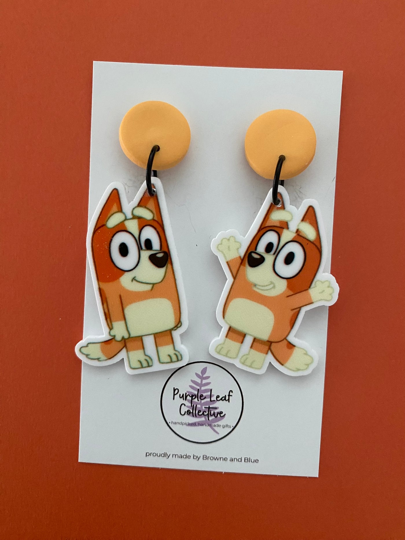 Orange Dog Stud Dangle Earrings