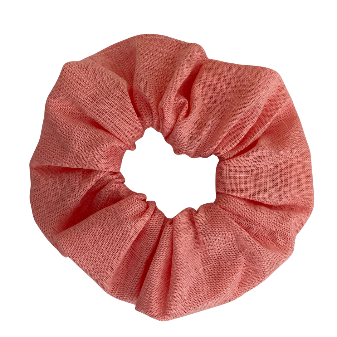 Pink Icing Linen Scrunchie is handmade from cotton woven fabric and features strong braided elastic.