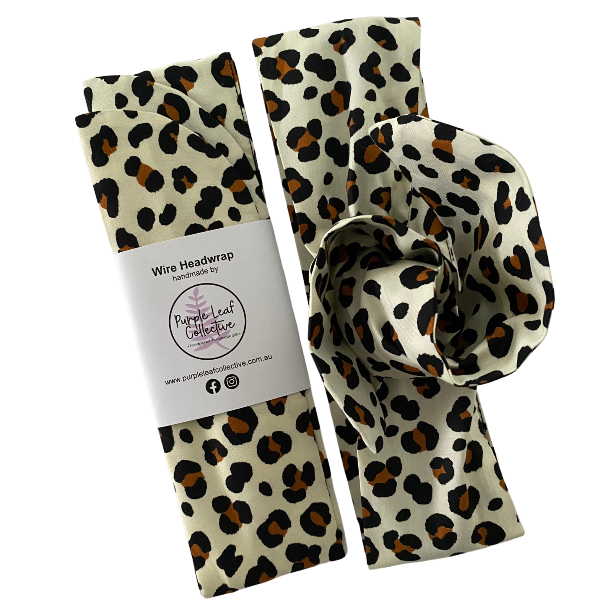 Leopard print headband with packaging on a white background.