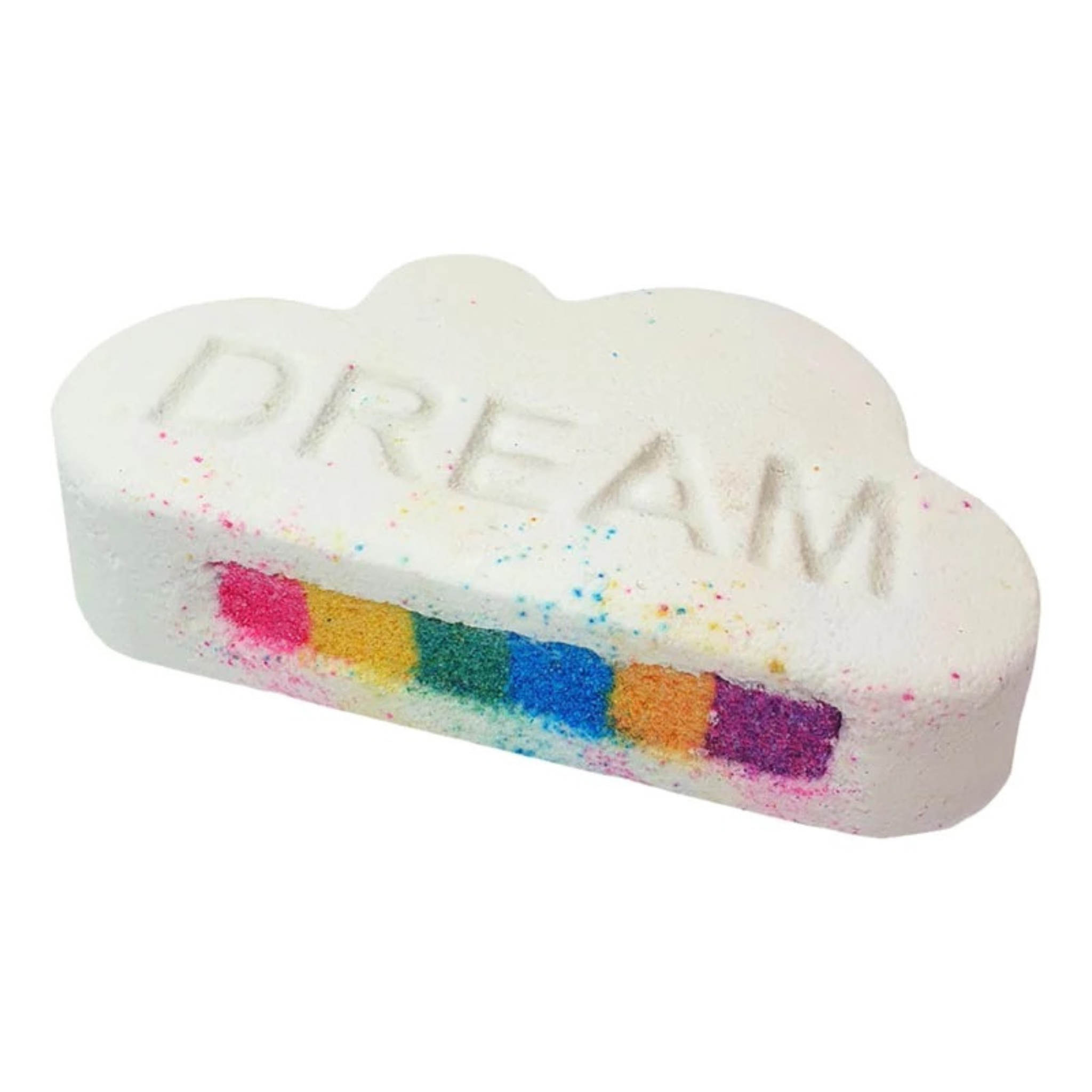 Rainbow Dream Cloud Bath Bomb – Handmade, vegan, cruelty-free, and skin-friendly. Scented in juicy watermelon with every colour of the rainbow in your tub!