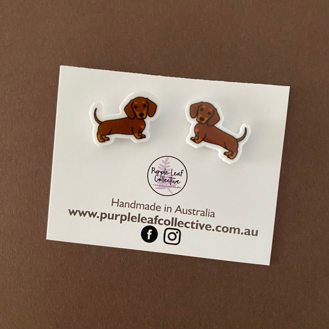 Dashing Dashie Dachshund Sausage Dog novelty stud earrings