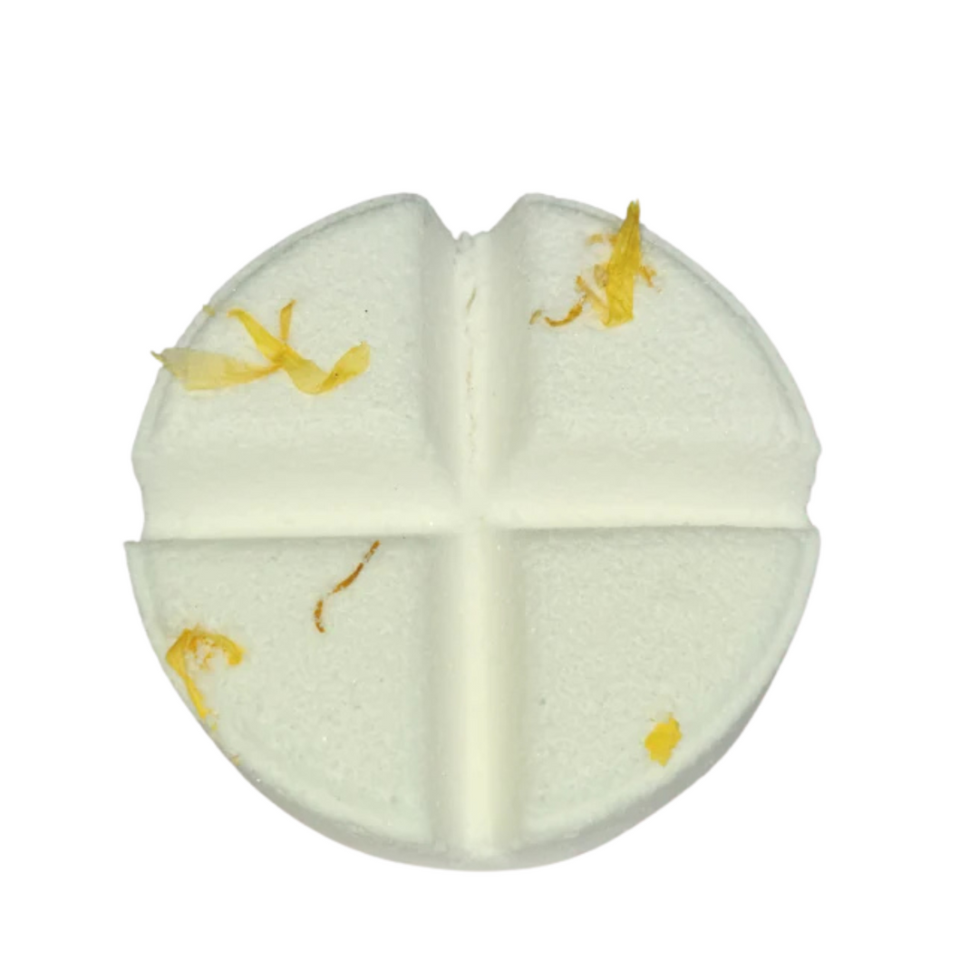 Sinus Relief Shower Steamer with a powerful blend of eucalyptus, menthol, peppermint, fir needle, and a touch of lavender is designed to help clear your sinuses and soothe your senses. 