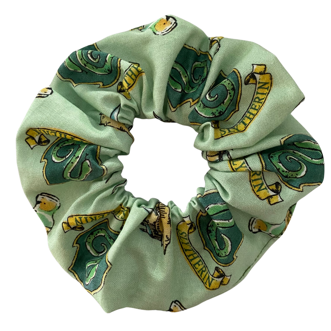 Harry Potter Slytherin House Scrunchie is handmade from soft woven cotton fabric and finished with high-quality braided elastic, available in four sizes.