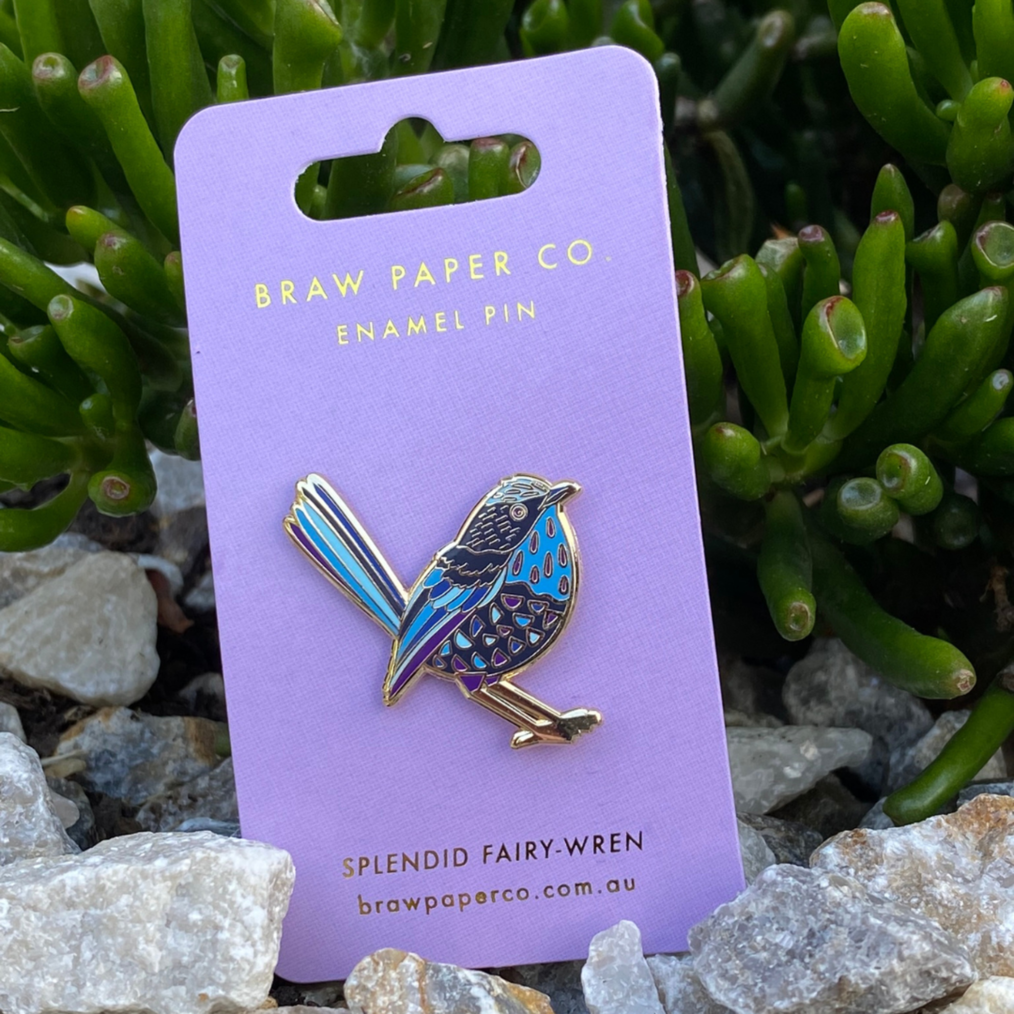 Splendid Fairy-wren Enamel Pin, featuring intricate details and vibrant colours inspired by this iconic Australian bird. 