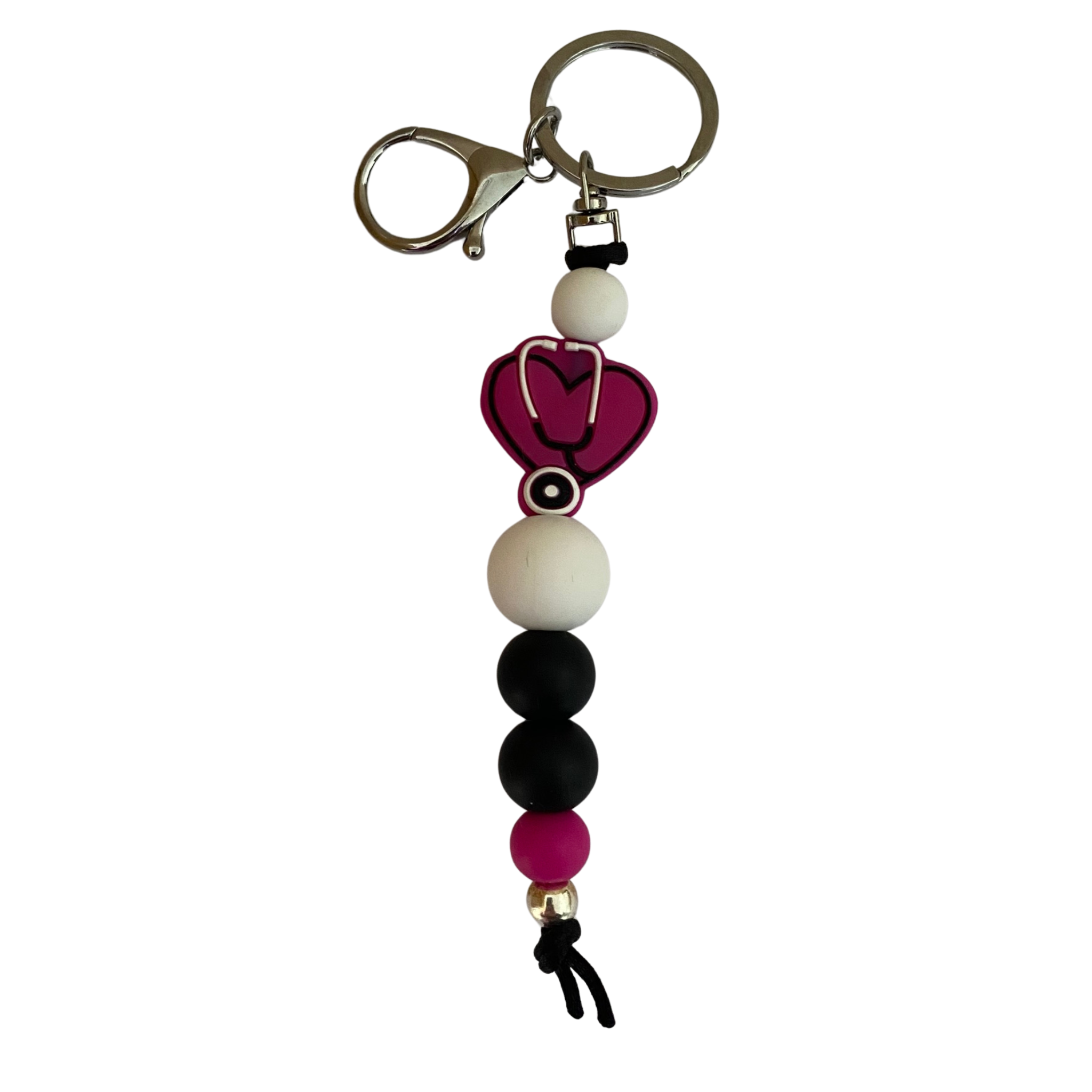 Stethoscope Heart Magenta Silicone 18cm Keyring featuring other round coloured silicone beads.