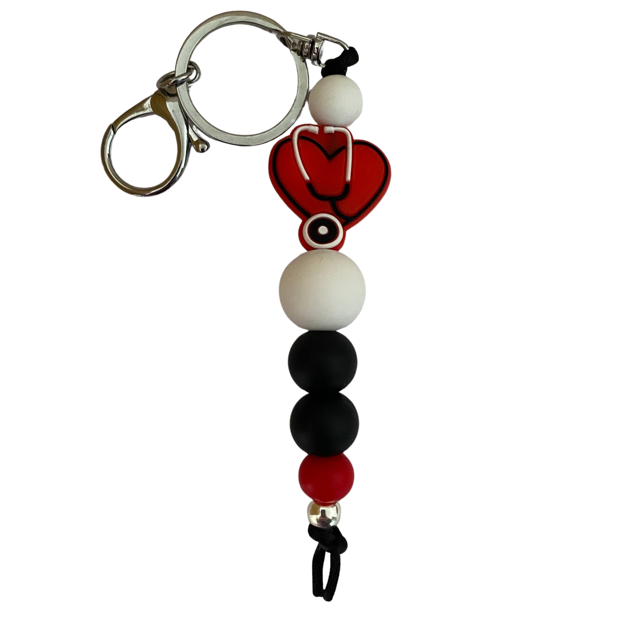 Stethoscope Heart Red Silicone 18cm Keyring and other round coloured silicone beads.