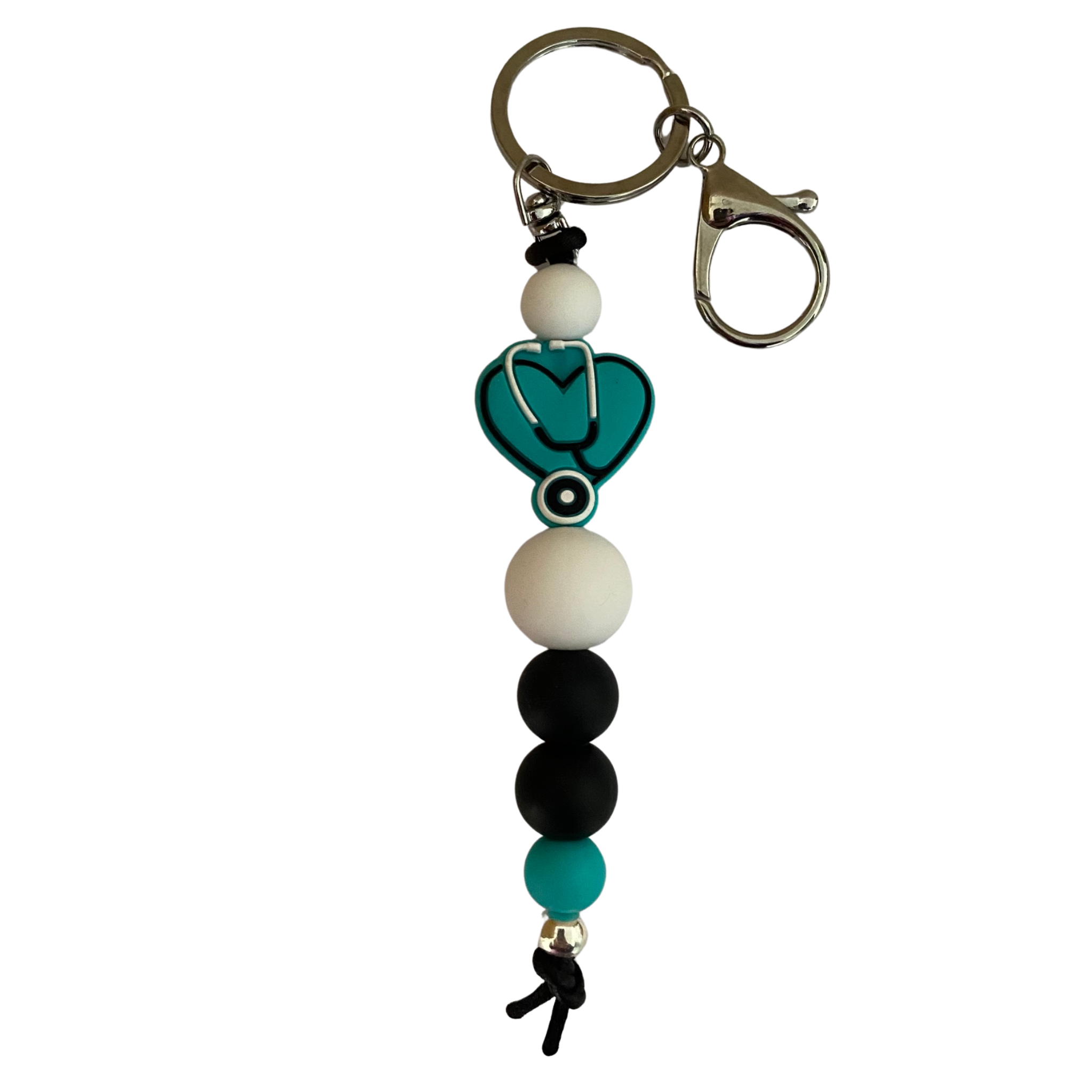 Stethoscope Heart Turquoise Silicone 18cm Keyring and other round coloured silicone beads.