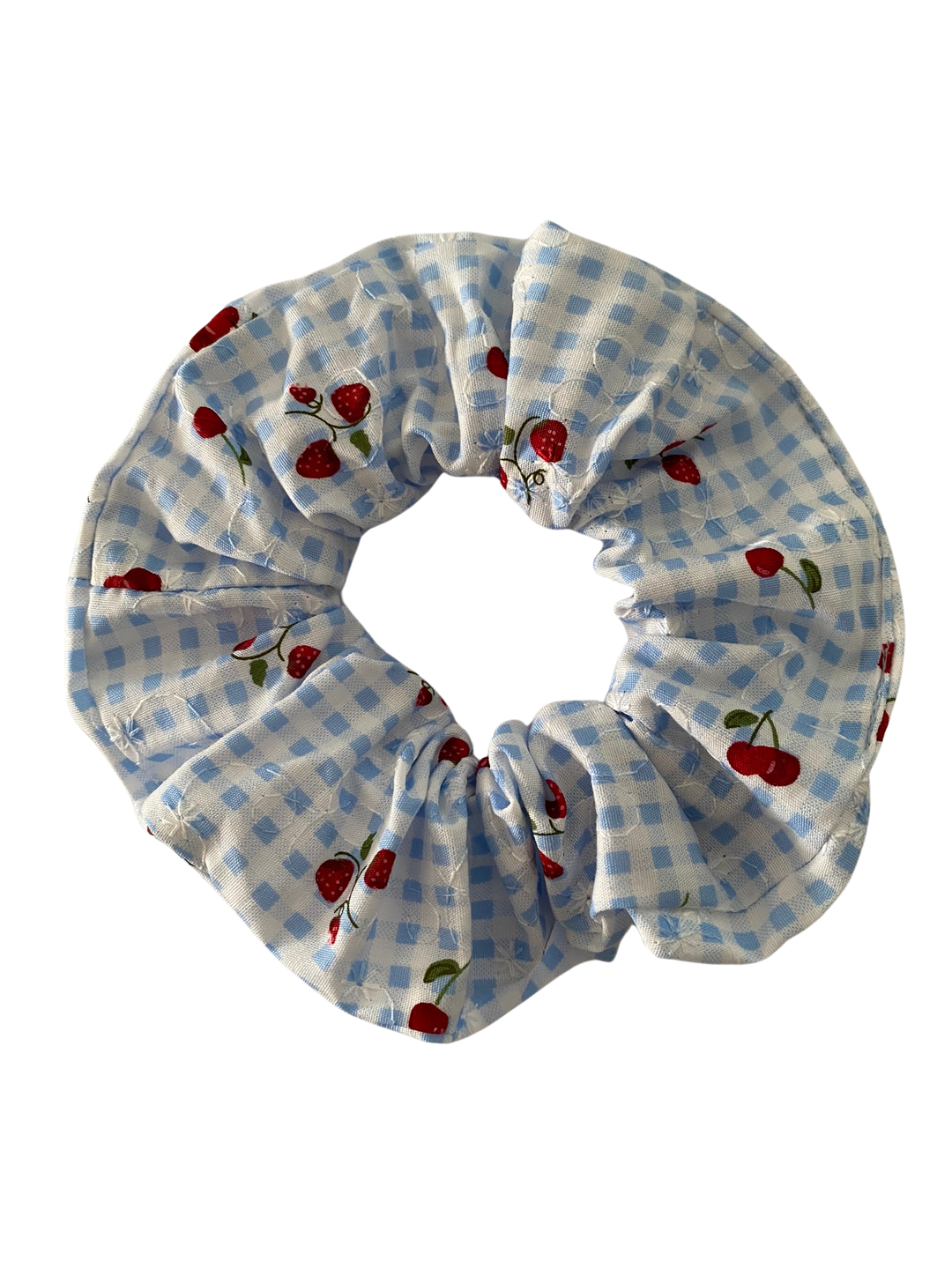 Strawberry Fields Blue Check Scrunchie